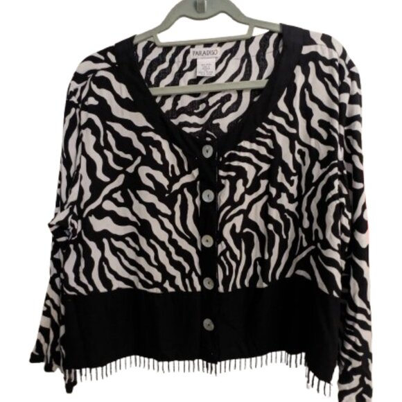 Vintage Zebra Print Blouse/Cover Up/Jacket with Beaded Fringe - Picture 1 of 9